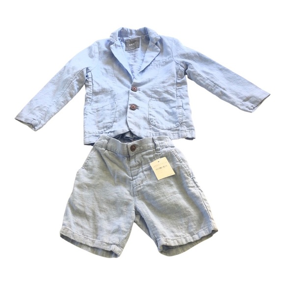 Next Light Blue Little Boys Linen Blend Blazer and Shorts Size 3-4yrs - Picture 3 of 16